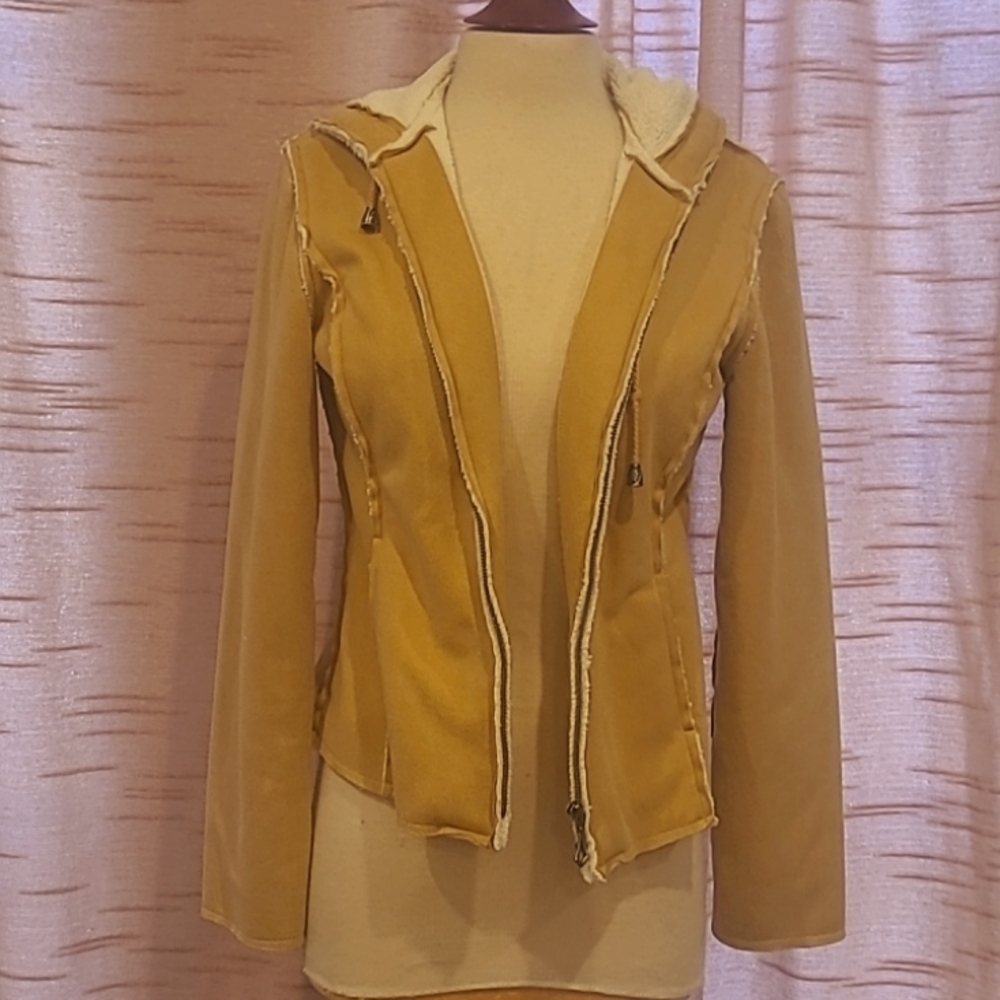 Tommy Hilfiger tan suede hooded zip up jacket szXS